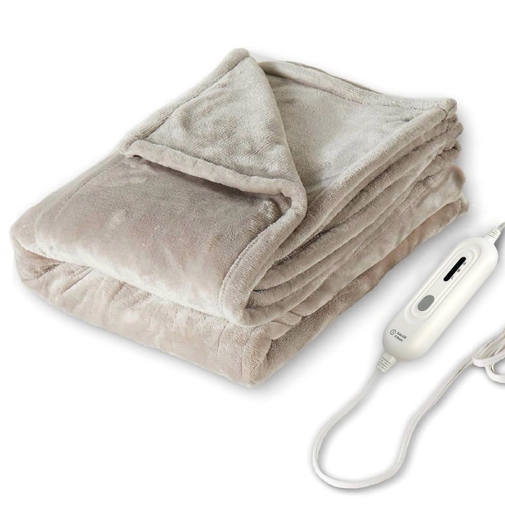 Tefici Heated Throw Blanket ONLY | No Cord | Plush Soft Beige